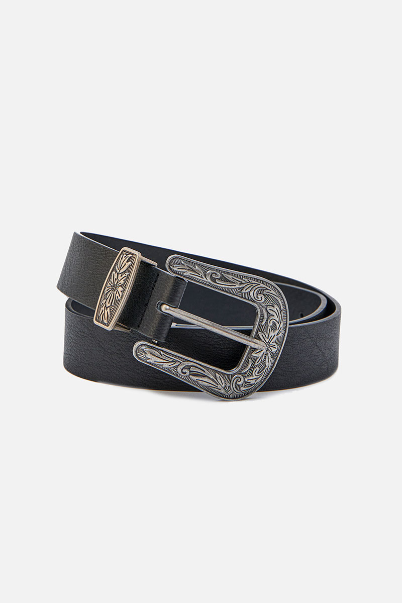 Nappa leather belt with floral pattern