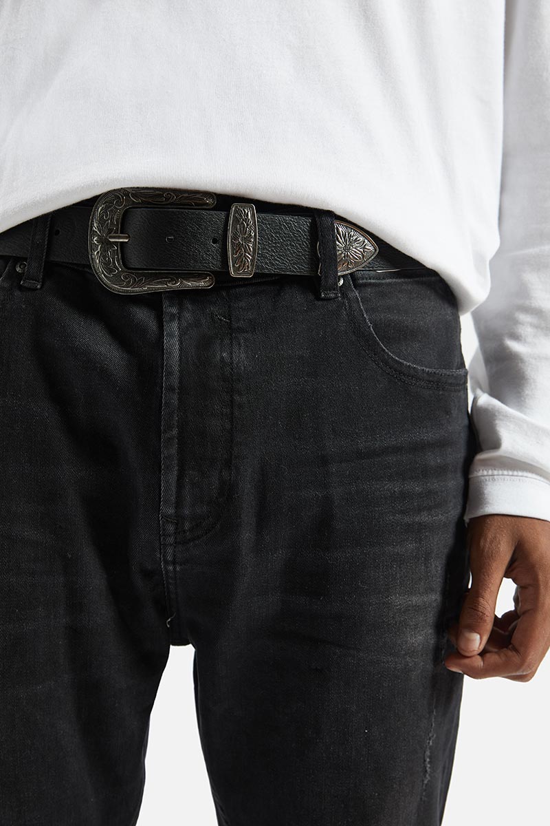 Nappa leather belt with floral pattern