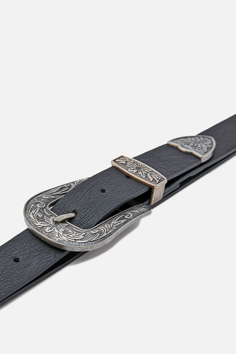 Nappa leather belt with floral pattern
