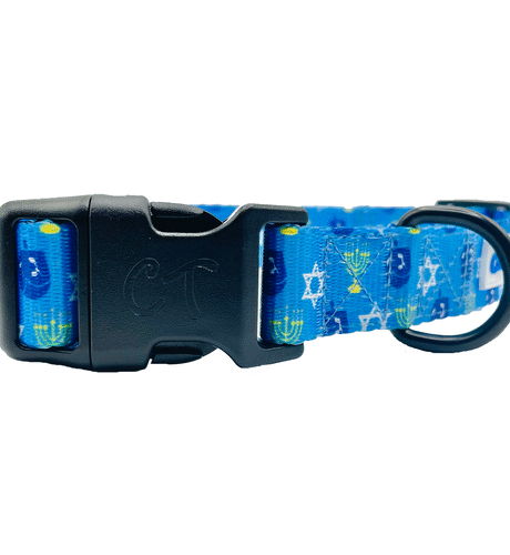 Hanukkah Dreidel Blue Dog Collar