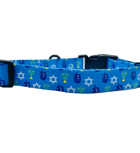 Hanukkah Dreidel Blue Dog Collar