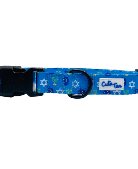 Hanukkah Dreidel Blue Dog Collar