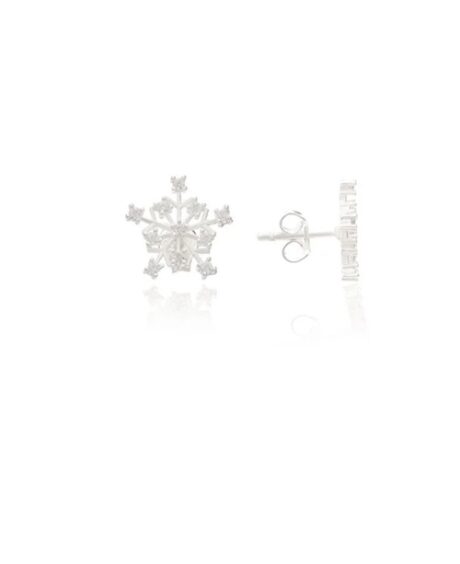 925 Sterling Silver Snowflake Earrings with Zircon Stones for Women