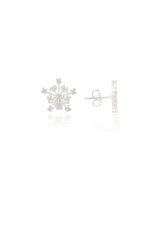 925 Sterling Silver Snowflake Earrings with Zircon Stones for Women