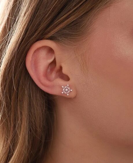 925 Sterling Silver Snowflake Earrings with Zircon Stones for Women