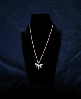 925 Sterling Silver Minimal Dragonfly Necklace with White Zircon Stone