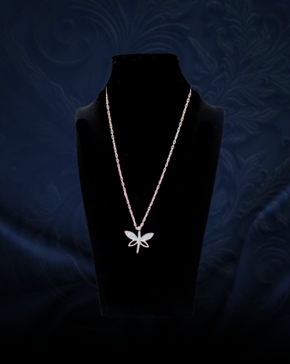 925 Sterling Silver Minimal Dragonfly Necklace with White Zircon Stone