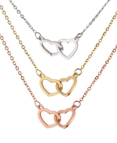 Double Heart Name Necklace - couples necklace