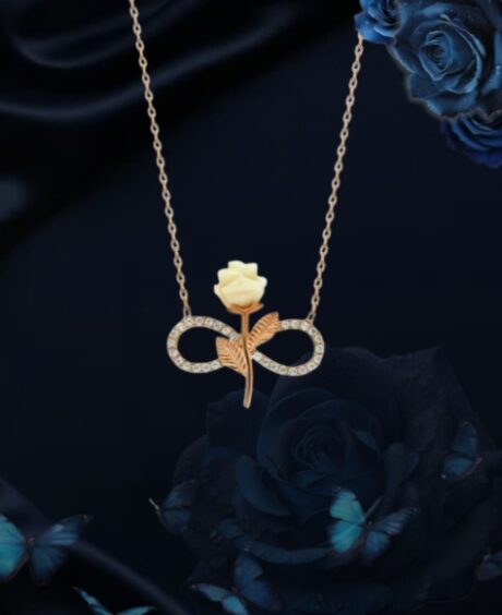 925 Sterling Silver Gold Plated White Rose Infinity Necklace Zircon