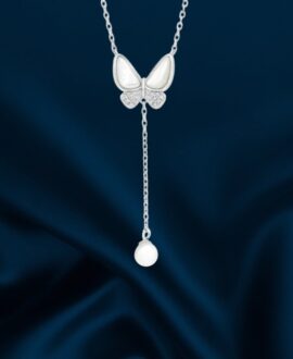 MOP Butterfly Pearl Drop Pendant Necklace