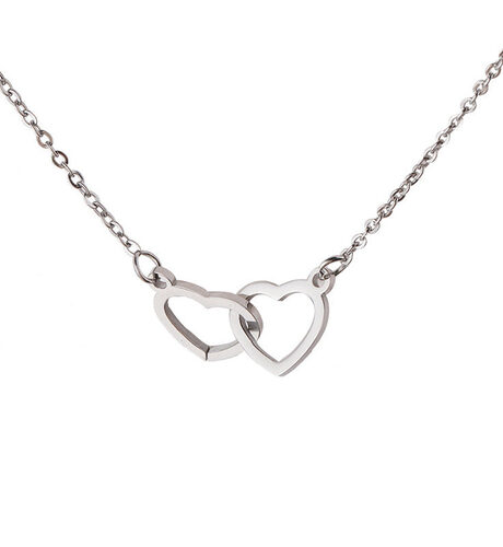 Double Heart Name Necklace - couples necklace