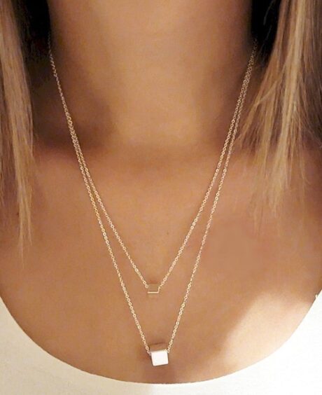 Cube Pendant Double Layer Necklace Set