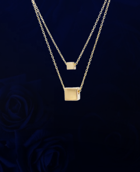 Cube Pendant Double Layer Necklace Set