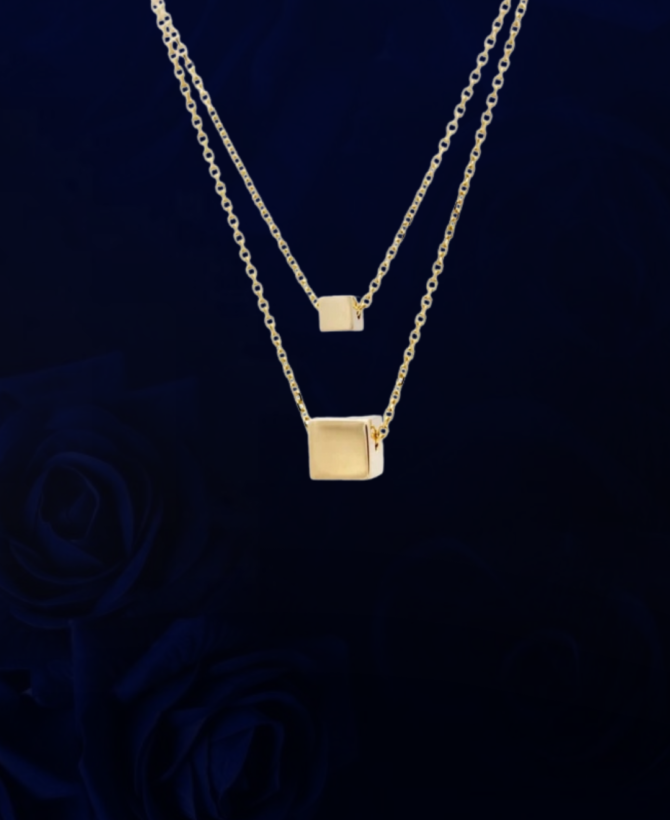 Cube Pendant Double Layer Necklace Set