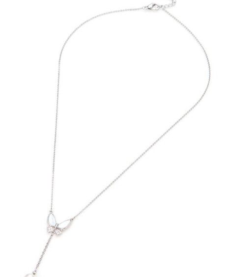 MOP Butterfly Pearl Drop Pendant Necklace