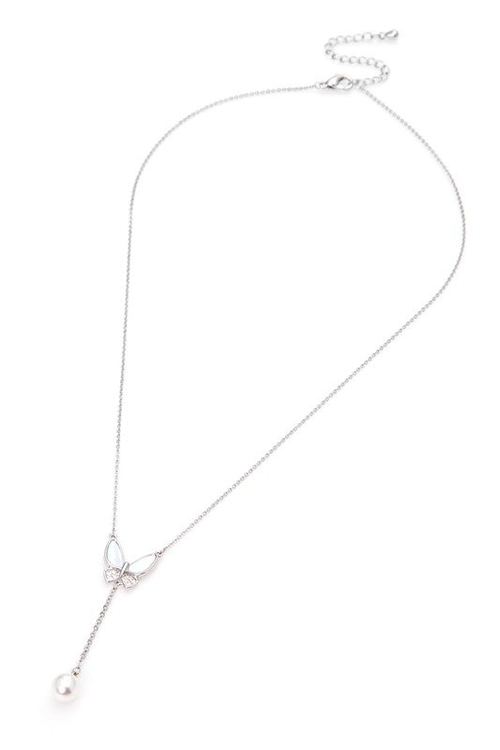 MOP Butterfly Pearl Drop Pendant Necklace