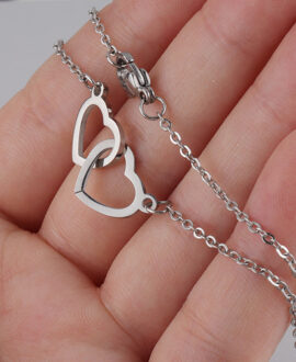 Double Heart Name Necklace - couples necklace