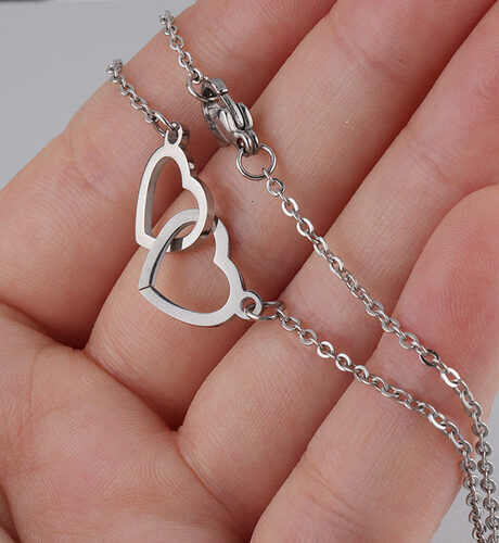 Double Heart Name Necklace - couples necklace