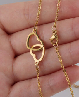 Double Heart Name Necklace - couples necklace