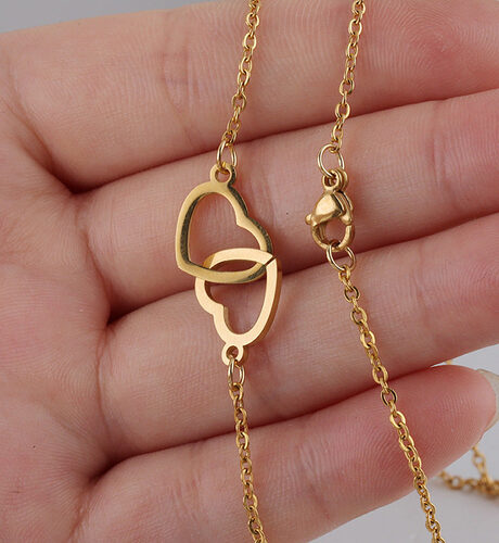 Double Heart Name Necklace - couples necklace