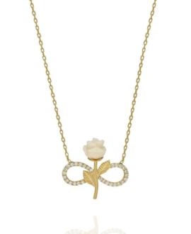 925 Sterling Silver Gold Plated White Rose Infinity Necklace Zircon