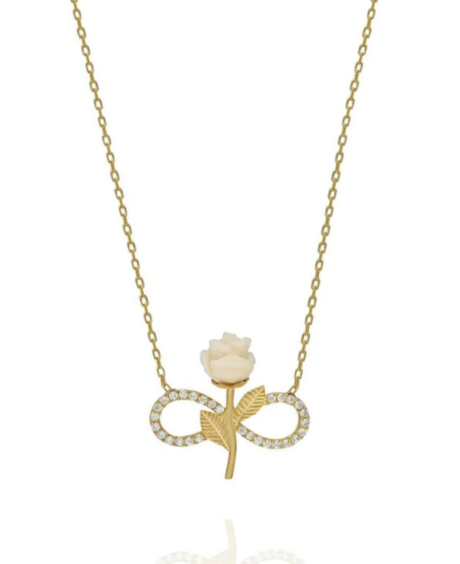 925 Sterling Silver Gold Plated White Rose Infinity Necklace Zircon