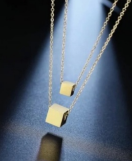 Cube Pendant Double Layer Necklace Set