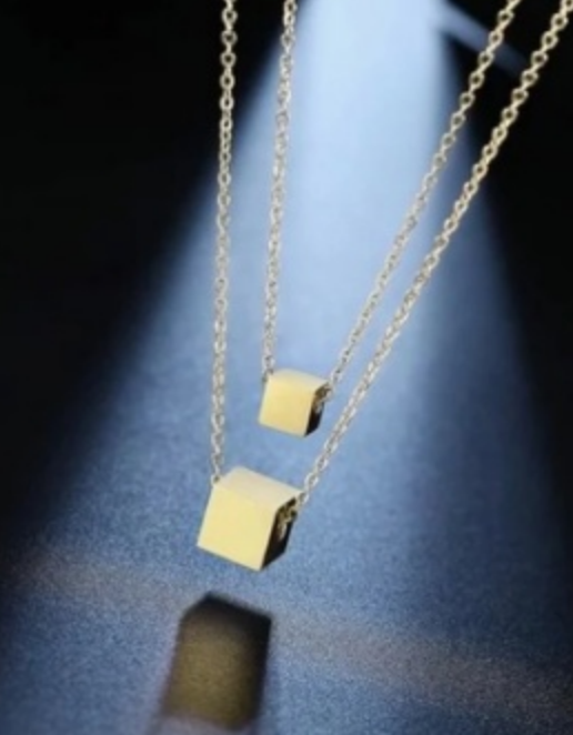Cube Pendant Double Layer Necklace Set