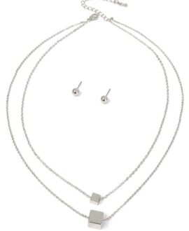 Cube Pendant Double Layer Necklace Set