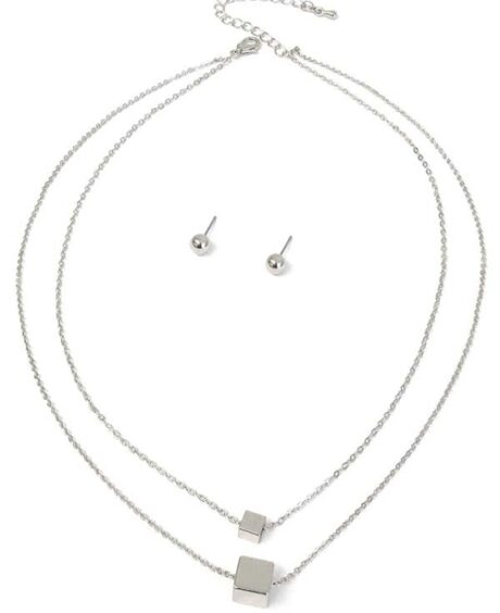Cube Pendant Double Layer Necklace Set